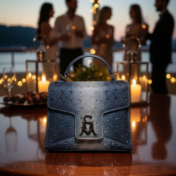 Steve Madden Mini Sparkle Crossbody Denim Blue Premium Faux Leather Like New - Picture 3 of 12